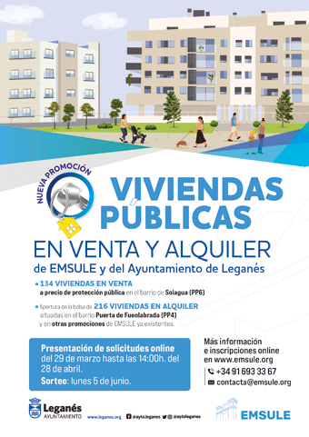 Cartel de las nuevas viviendas de interés social de Leganés..