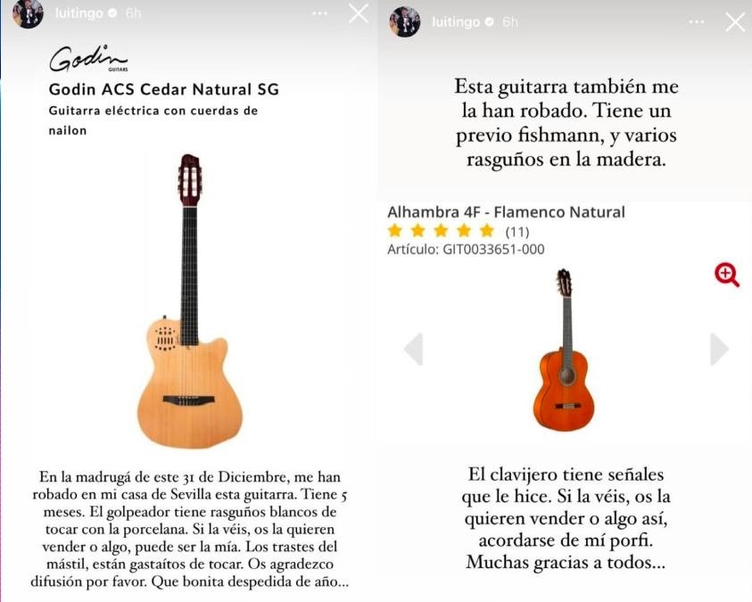 En la imagen, las dos guitarras que le robaron a Luitingo en su casa